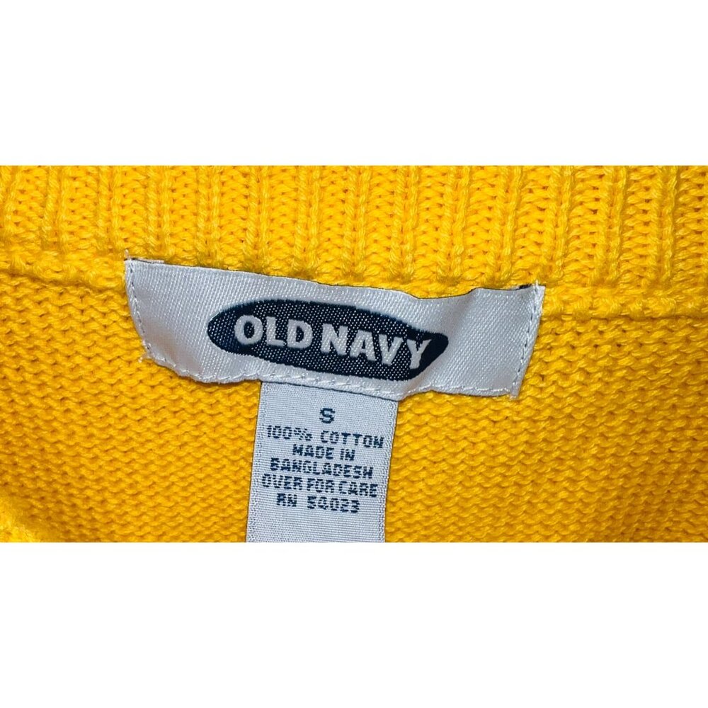 Old Navy Yellow & Black Crewneck Sweater S 100% Cotton Made In Bangladesh - Picture 2 of 2